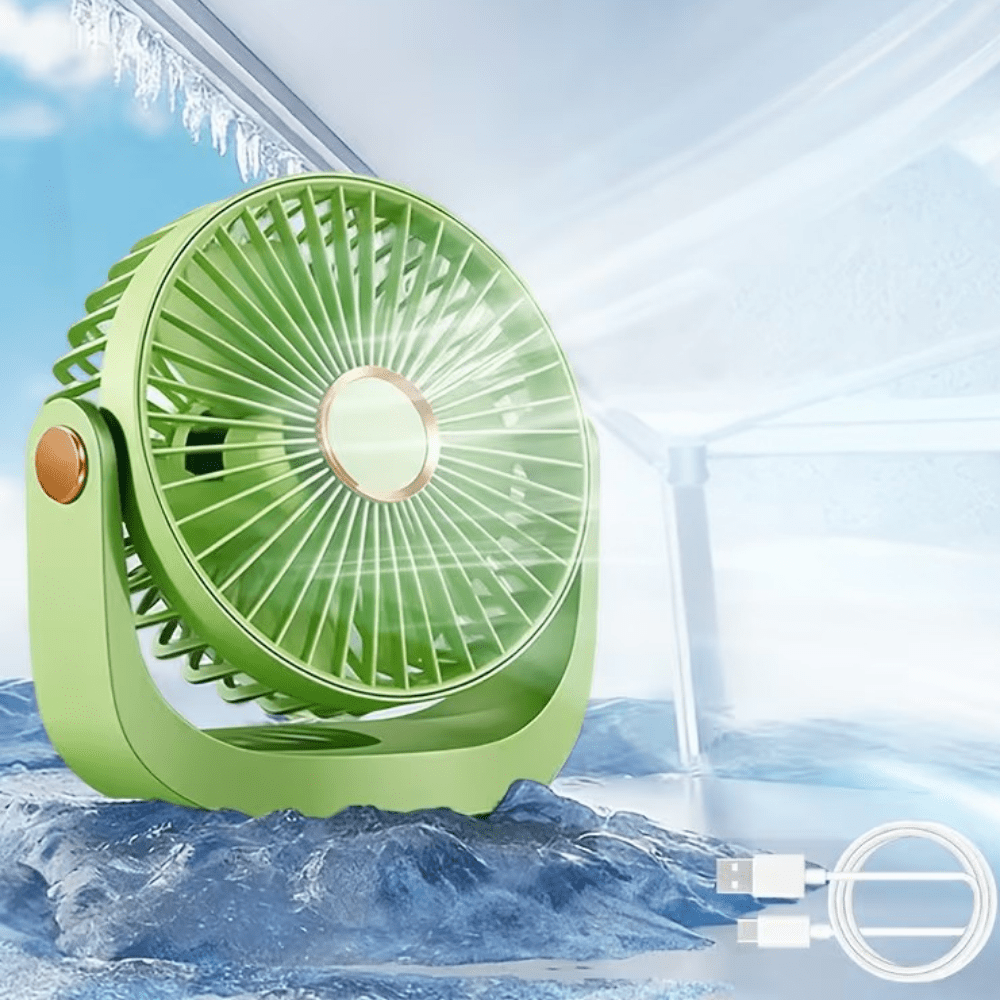 Přenosný stolní ventilátor s USB portem, dobíjecí baterií a nastavitelnou rychlostí – lehký stolní ventilátor pro vnitřní i venkovní použití 1