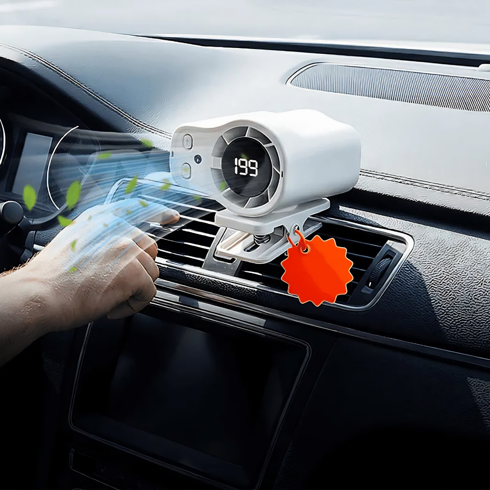 Přenosný ventilátor s připínacím mechanismem, nastavitelným průtokem vzduchu a LED displejem – kompaktní chlazení na stůl nebo na cesty 6