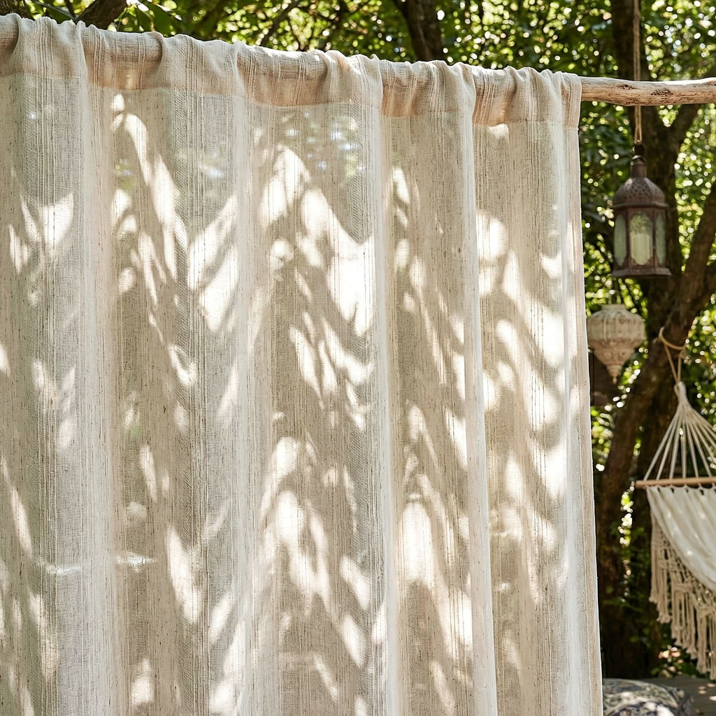 Průhledné závěsy na okna v boho stylu z umělého lnu, ideální pro terasy a balk 2