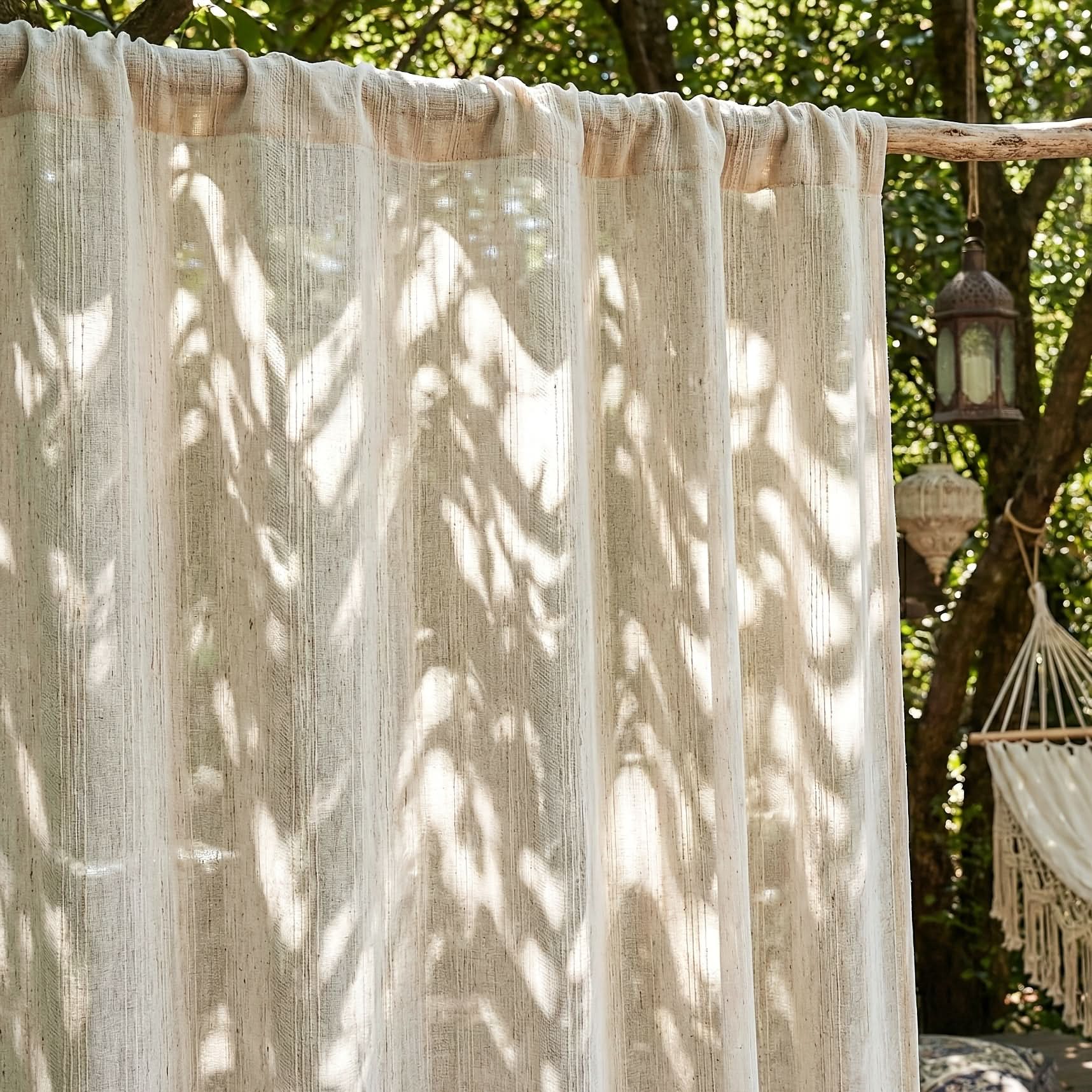 Průhledné závěsy na okna v boho stylu z umělého lnu, ideální pro terasy a balk 2