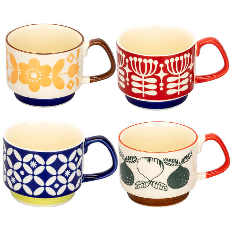 Retro keramické hrnky na kávu s uchy – unikátní design z poloviny 20. století, 300 ml, vhodné do myčky a mikrovlnné trouby 10