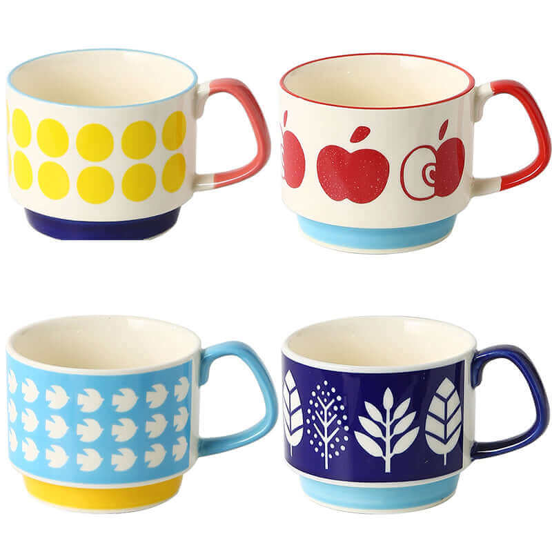 Retro keramické hrnky na kávu s uchy – unikátní design z poloviny 20. století, 300 ml, vhodné do myčky a mikrovlnné trouby 9