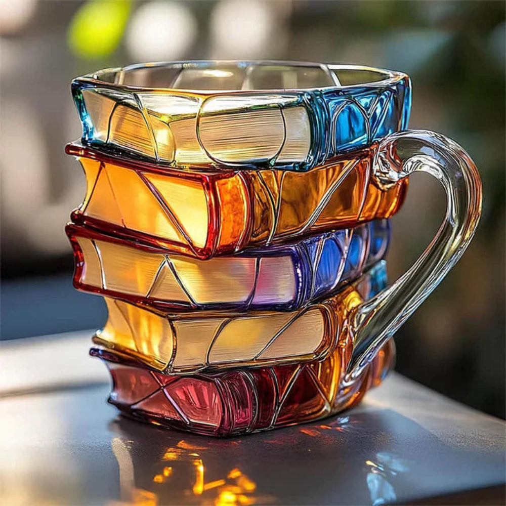 Ručně vyrobený 3D skleněný hrnek ve tvaru knihy – umělecký hrnek na kávu a čaj, 350 ml 0