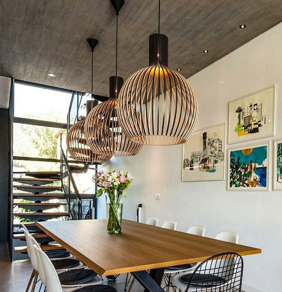 Rustikální dřevěná závěsná lampa na kuchyňský ostrůvek – ručně vyrobená, nastavitelná a odolná 5