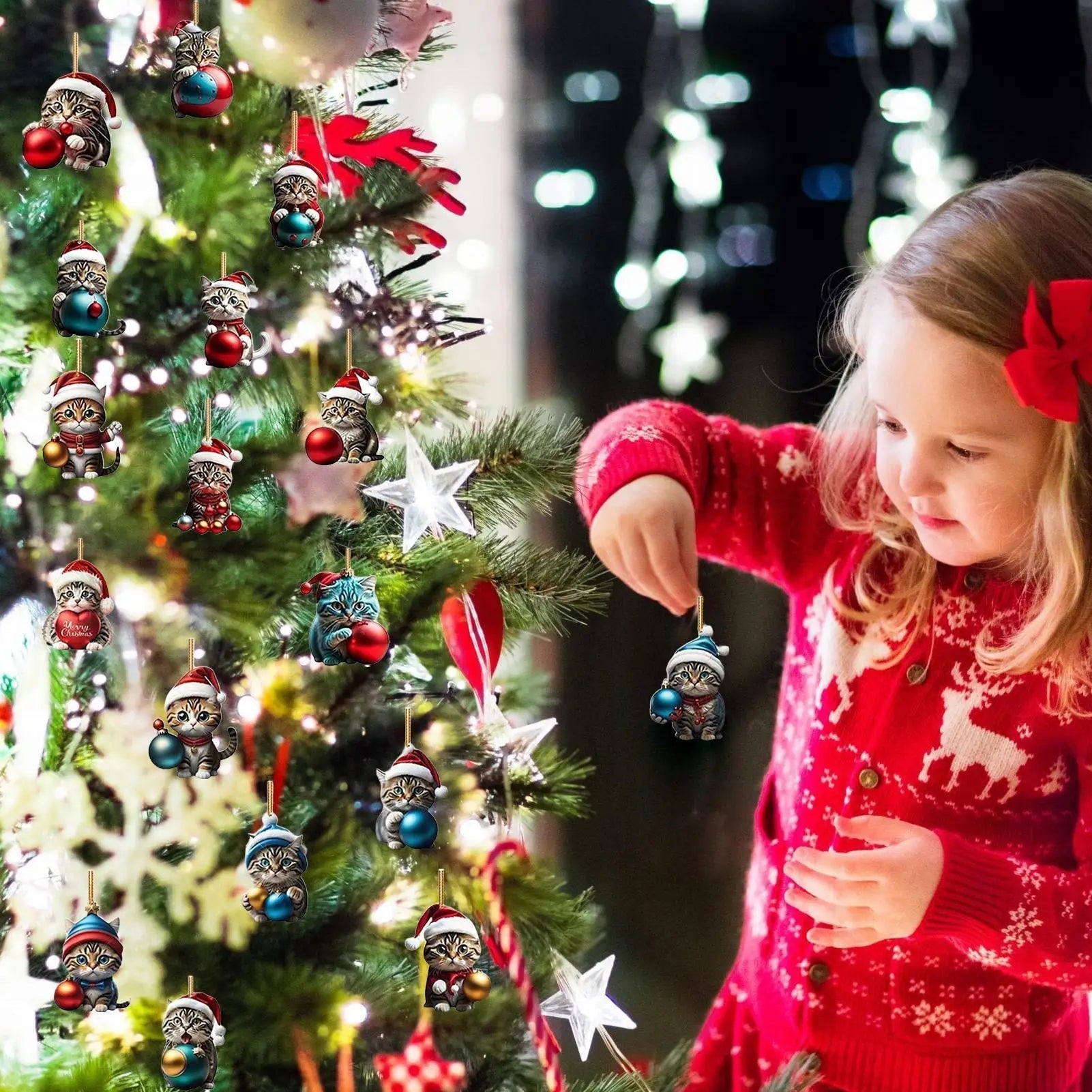 Sada 24 vánočních ozdob ve tvaru kočky, vyrobených z odolného akrylu, k ozdobení adventního kalendáře. 3