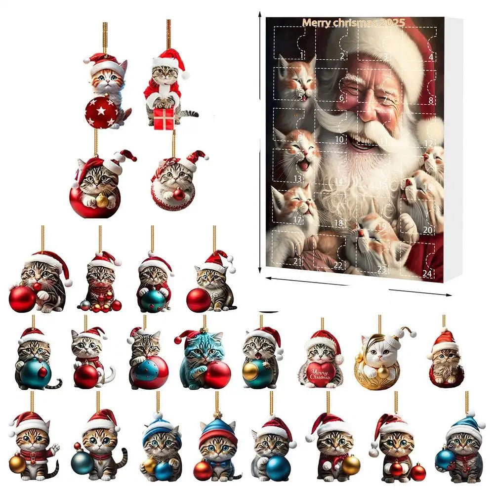Sada 24 vánočních ozdob ve tvaru kočky, vyrobených z odolného akrylu, k ozdobení adventního kalendáře. 7