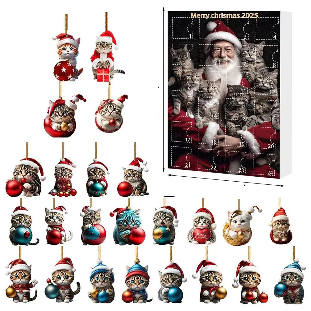 Sada 24 vánočních ozdob ve tvaru kočky, vyrobených z odolného akrylu, k ozdobení adventního kalendáře. 9