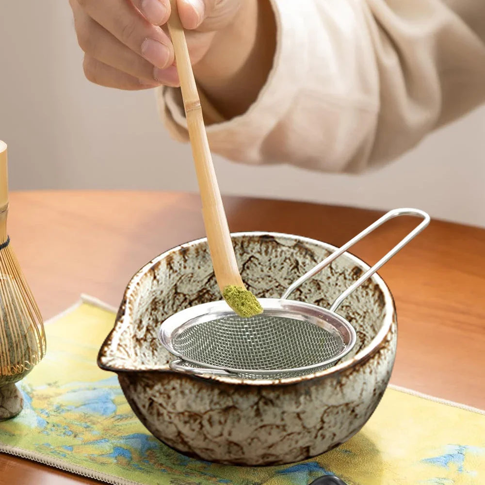 Sada Matcha s bambusovou metlou a keramickou miskou, 6dílná japonská čajová sada pro 5