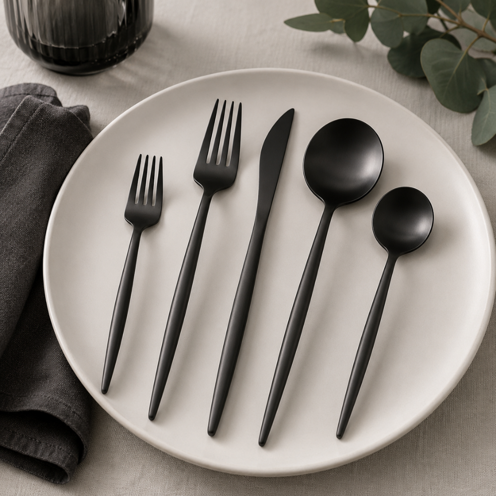 Sada příborů z nerezové oceli – moderní minimalistický design, 30 kusů, vhodné do myčky nádobí 1