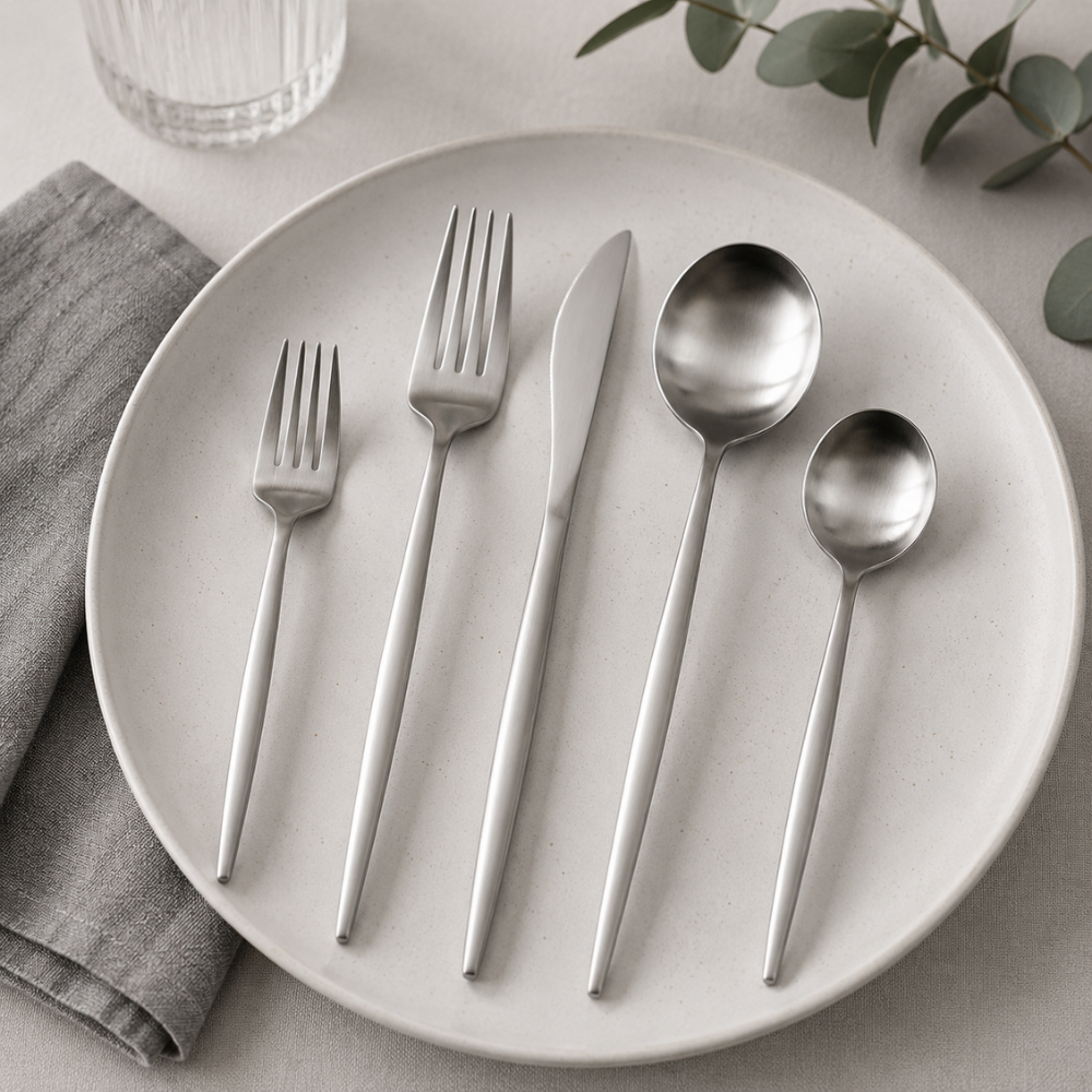 Sada příborů z nerezové oceli – moderní minimalistický design, 30 kusů, vhodné do myčky nádobí 3