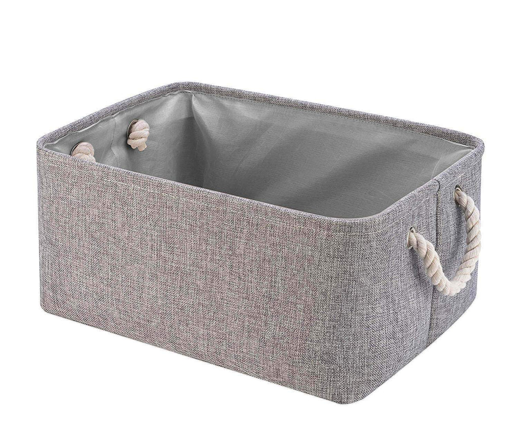 Šedý úložný box na hračky z ekologického materiálu a kožené rukojeti – velká velikost, vysoká kvalita, univerzální použití 0