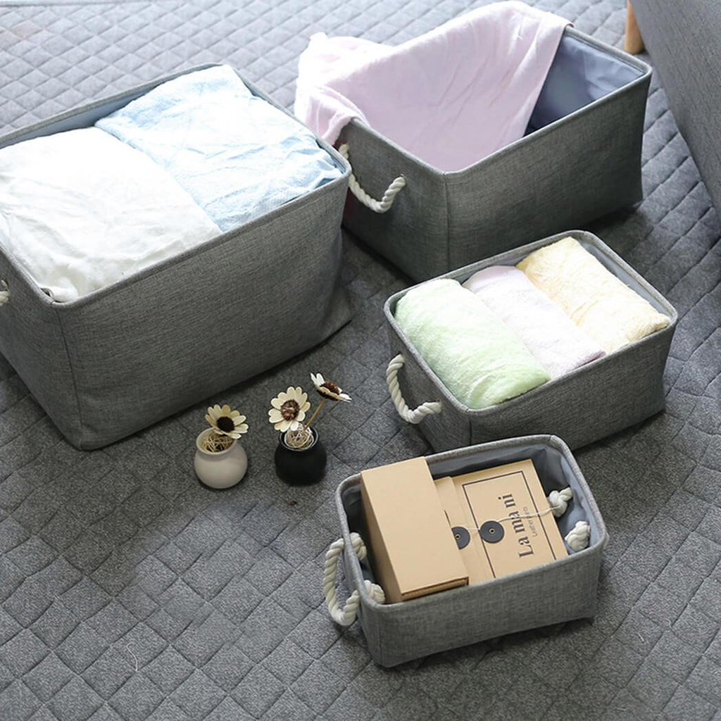 Šedý úložný box na hračky z ekologického materiálu a kožené rukojeti – velká velikost, vysoká kvalita, univerzální použití 3