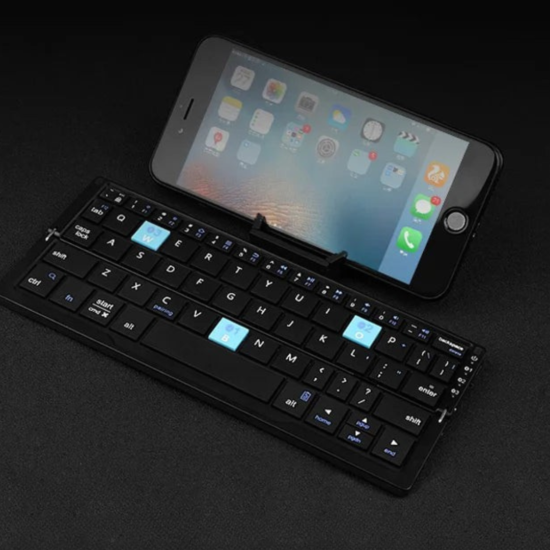 Skládací Bluetooth klávesnice s magnetickým stojánkem na telefon – přenosná a všestranná 4