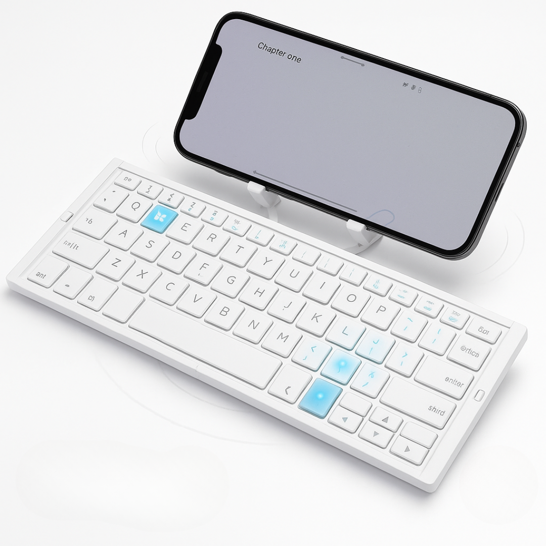 Skládací Bluetooth klávesnice s magnetickým stojánkem na telefon – přenosná a všestranná 7