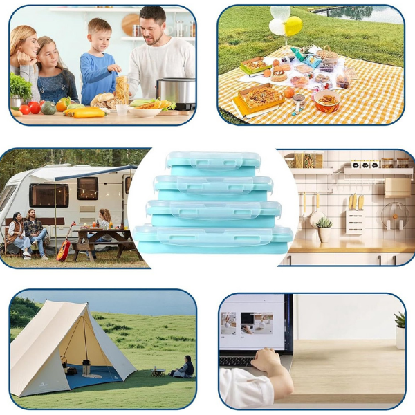 Skládací, vzduchotěsné silikonové nádoby na potraviny – úsporné a tepelně odolné, dostupné ve čtyřech velikostech 2