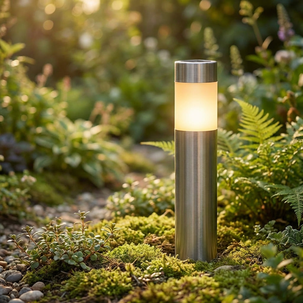 Solární LED zahradní lampy s automatickým přepínáním - válcové, teplé bílé světlo, odolné vůči povětrnostním vlivům 1