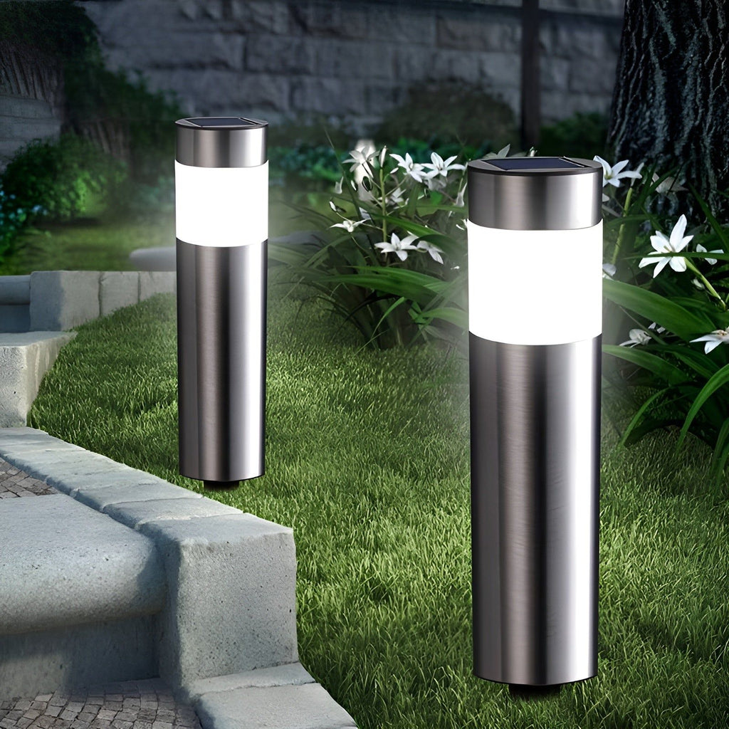 Solární LED zahradní lampy s automatickým přepínáním - válcové, teplé bílé světlo, odolné vůči povětrnostním vlivům 4