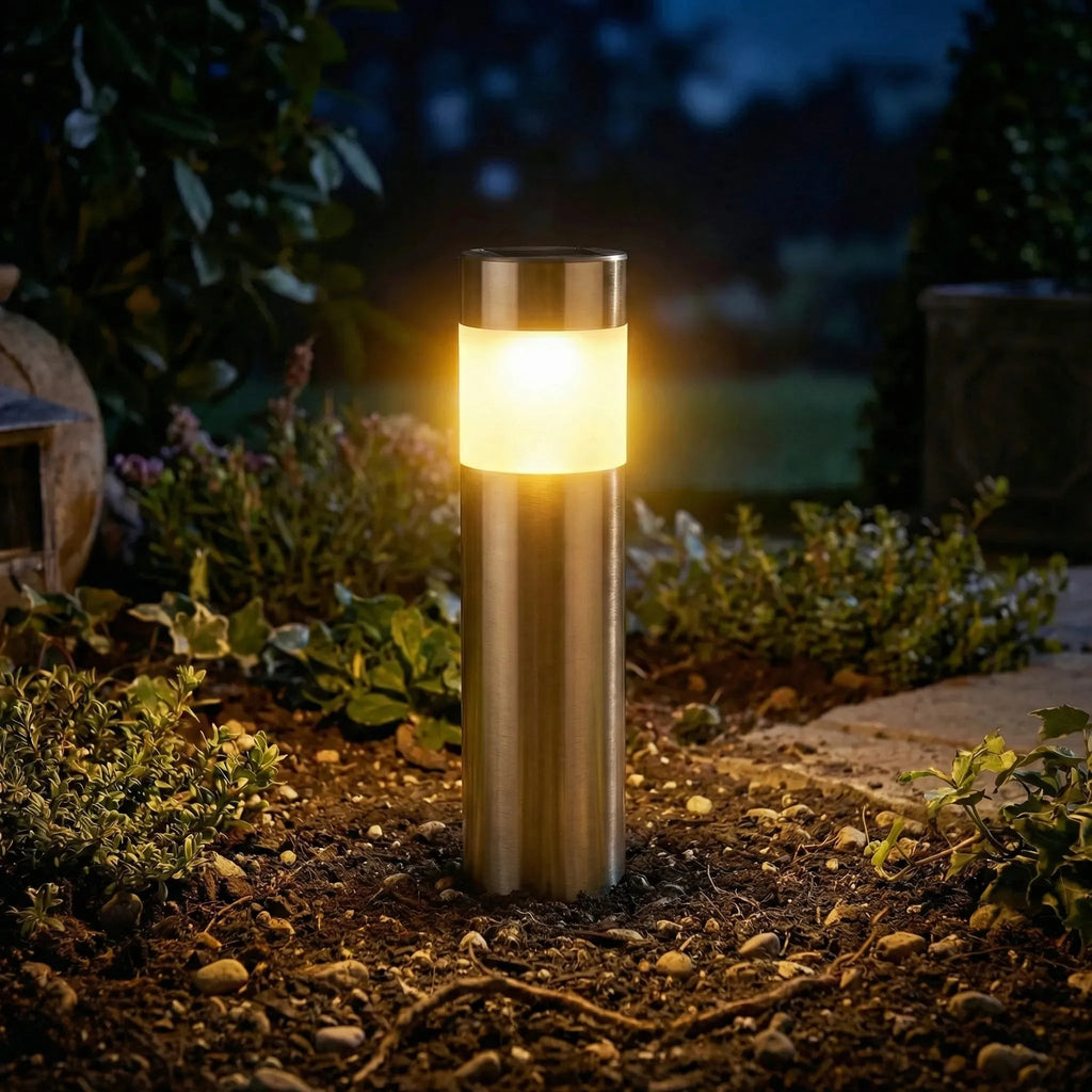 Solární LED zahradní lampy s automatickým přepínáním - válcové, teplé bílé světlo, odolné vůči povětrnostním vlivům 5