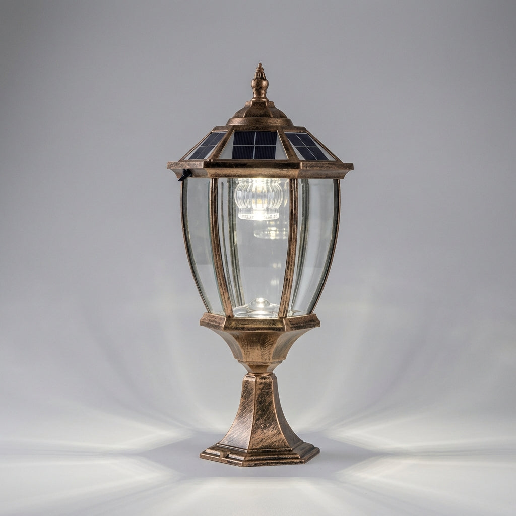 Solární venkovní lucerna s integrovanou LED diodou – retro hliník a sklo, 200 lumenů 2