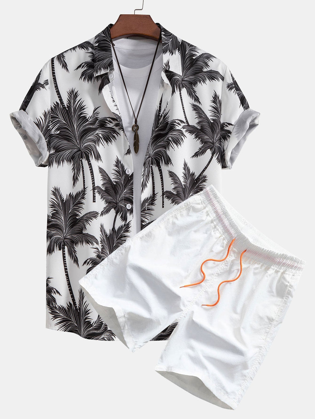 Souprava košile a plavek s potiskem palem – 100% polyester, standardní střih, ležérní letní oblečení 3