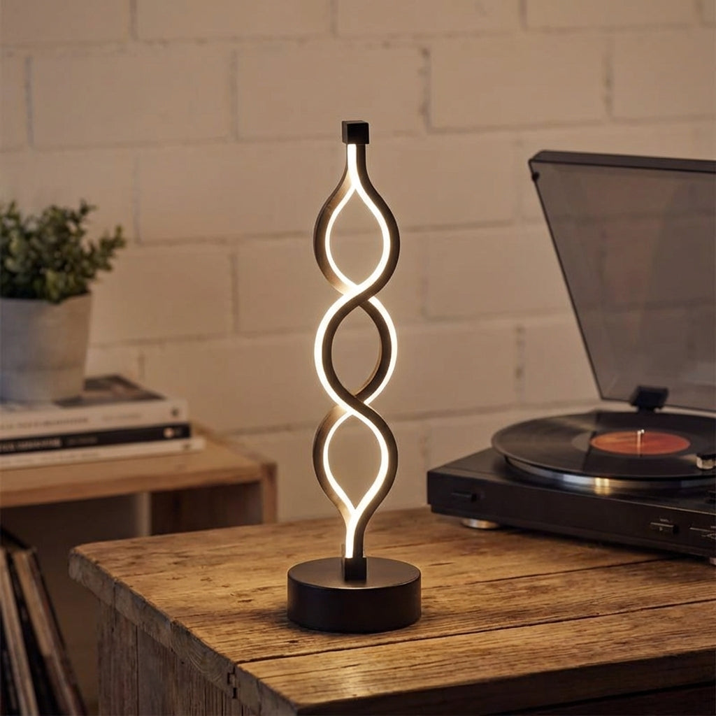 Spirálová LED stolní lampa se sochařským designem – kompaktní, energeticky úsporná do obývacích pokojů a kanceláří 0