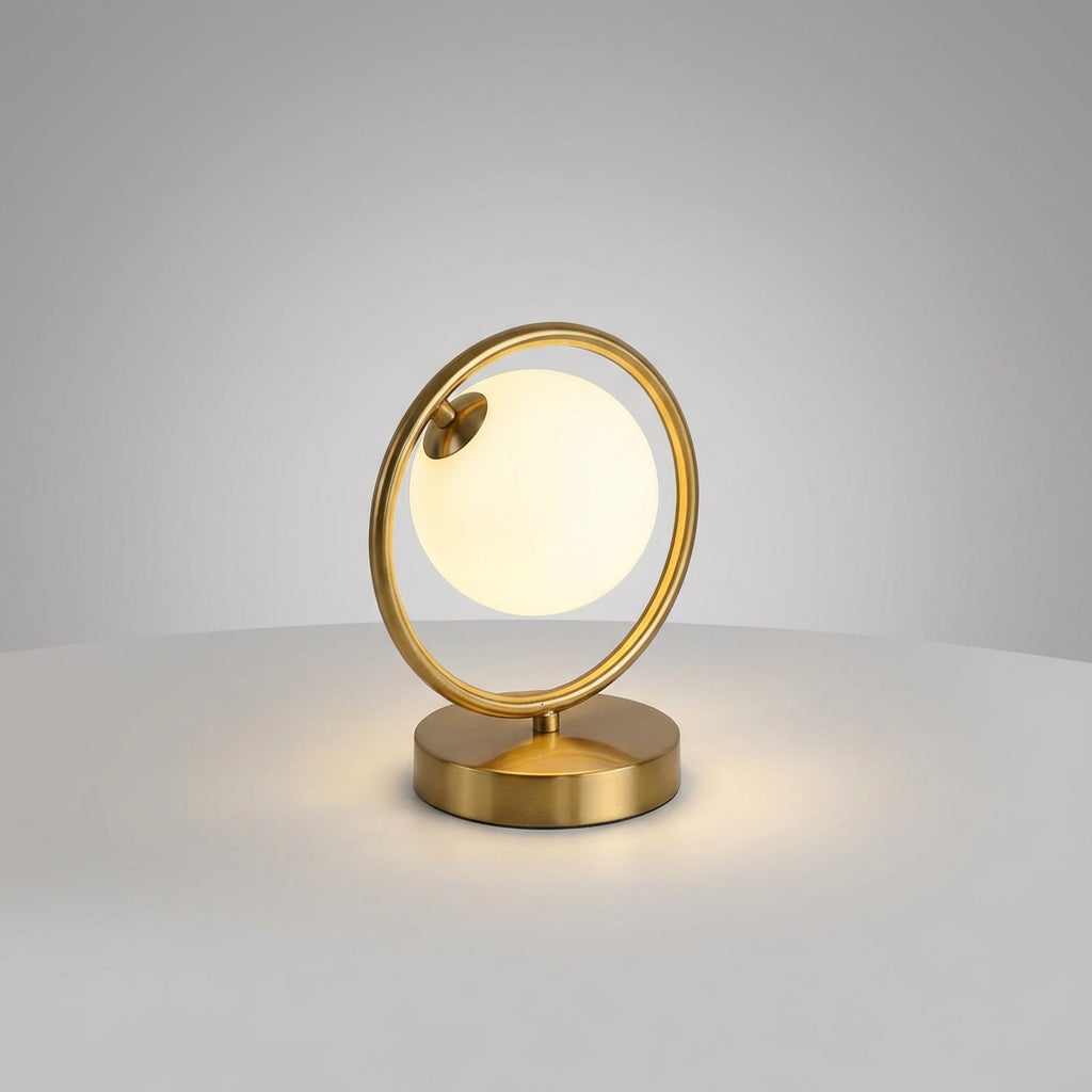 Stmívatelná stolní lampa s LED kroužkem – sklo, moderní design, nastavitelné světlo, kompaktní 12x28cm 2