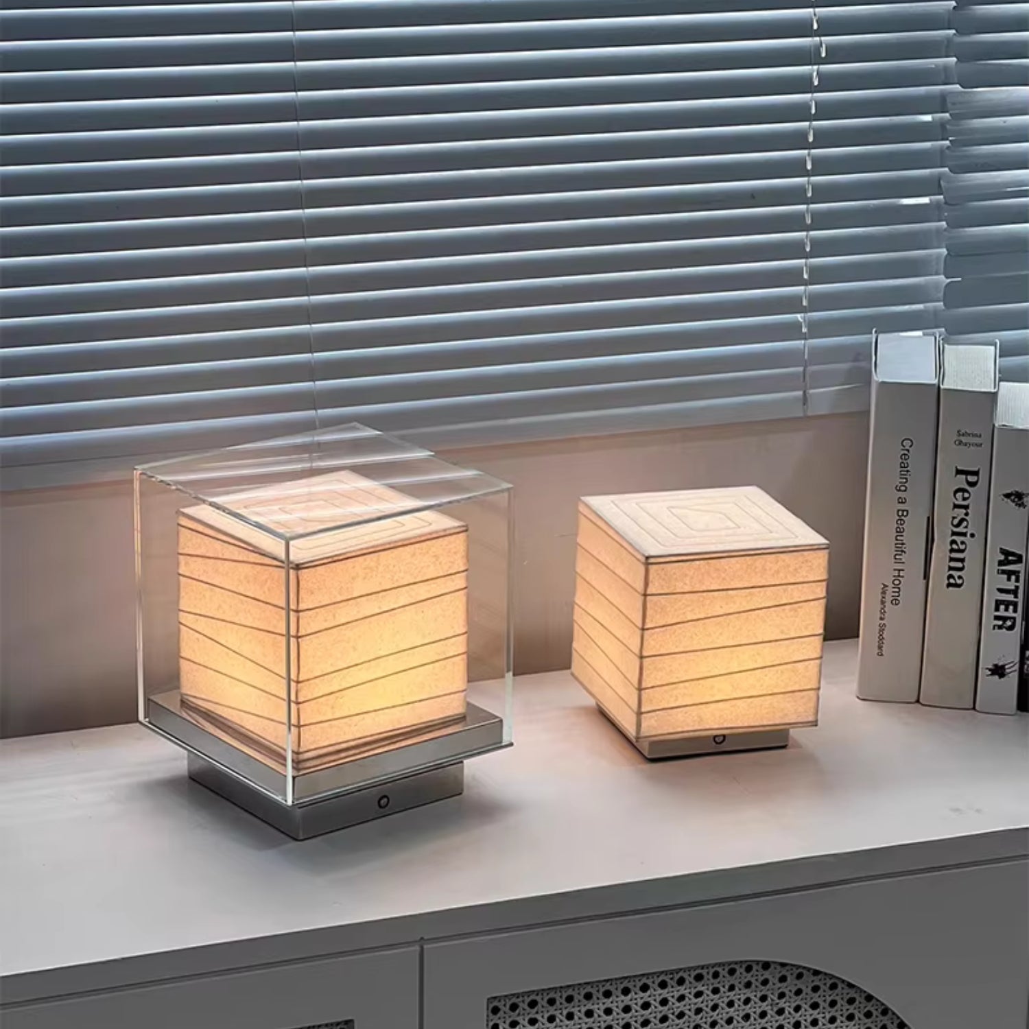 Stolní lampa s dotykovým stmíváním a integrovanou LED, vyrobená z moderního rýž 2