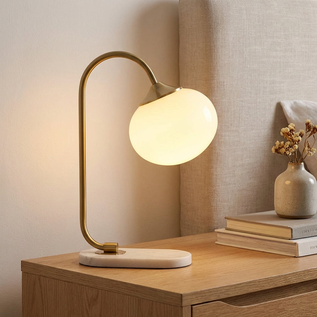Stolní Lampa s Kulatým Skleněným Stínidlem a Kovovým Designem – E27, Moderní Styl, 28cm x 41cm 1