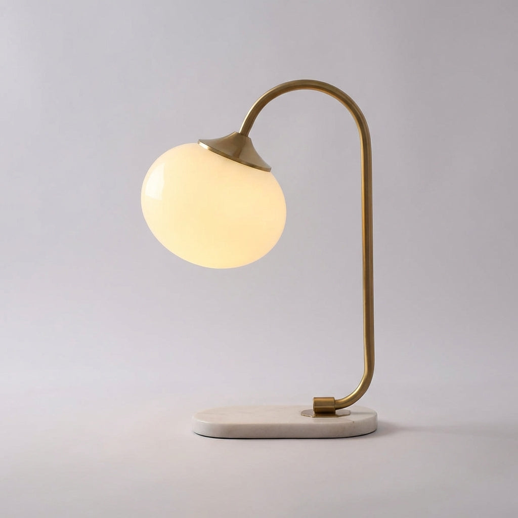 Stolní Lampa s Kulatým Skleněným Stínidlem a Kovovým Designem – E27, Moderní Styl, 28cm x 41cm 2