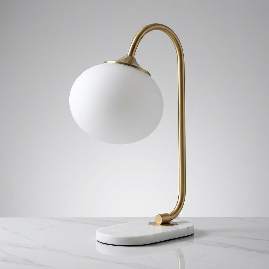 Stolní Lampa s Kulatým Skleněným Stínidlem a Kovovým Designem – E27, Moderní Styl, 28cm x 41cm 5