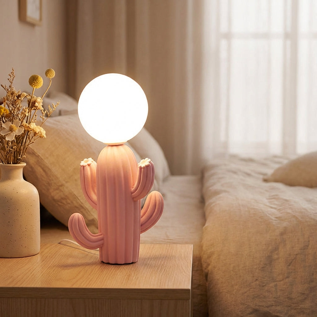 Stolní Lampa s LED Osvětlením a Skleněným Stínidlem – Kompaktní Kaktusový Design do Ložnice 1