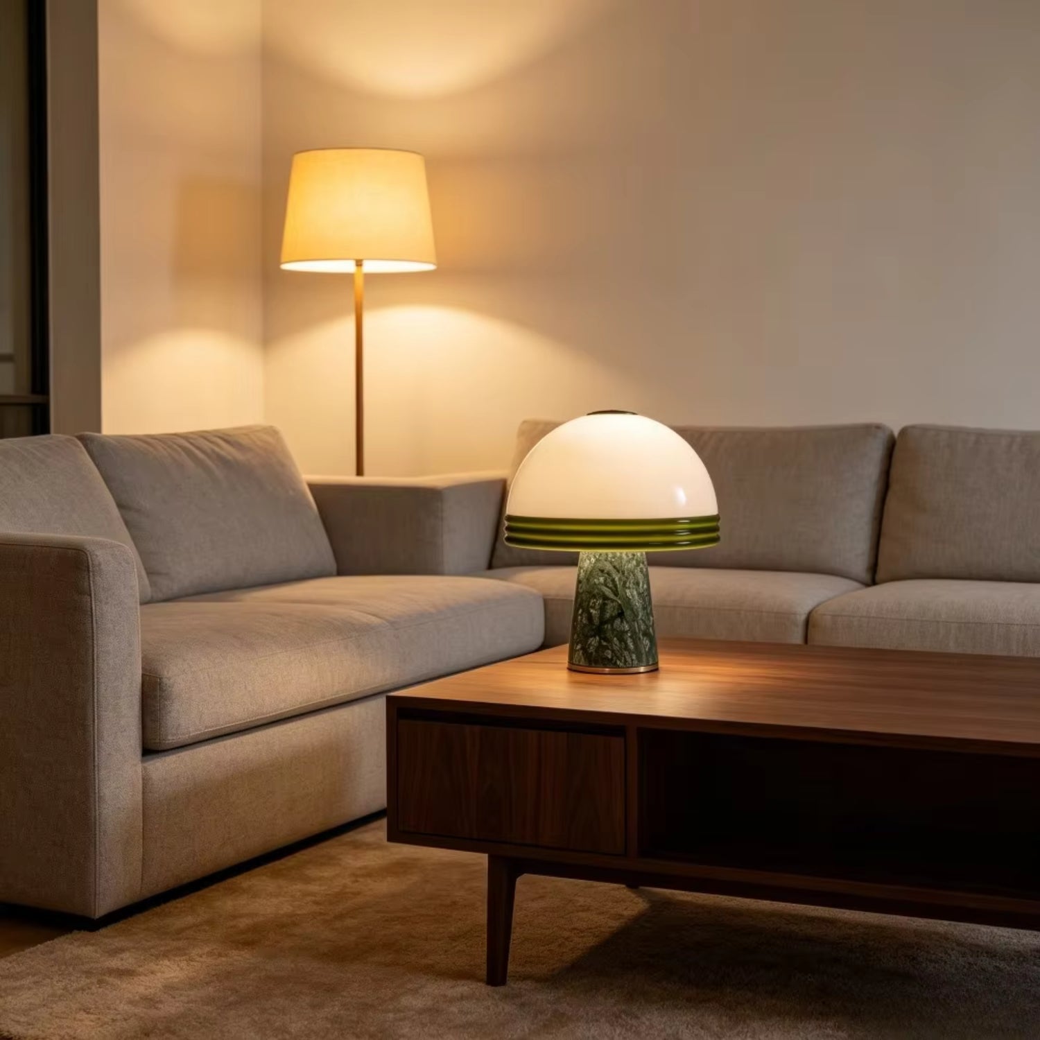 Stolní lampa s LED světlem a zeleným mramorem, moderní sochařský design, ideální na noční stole 3