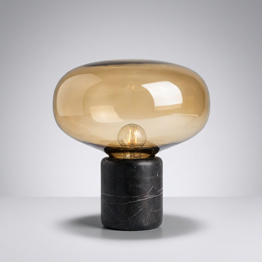 Stolní Lampa s Mramorovou Základnou a Tónovaným Sklem – Postmoderní Design do Ložnice s Teplým Osvětlením 3000K 2