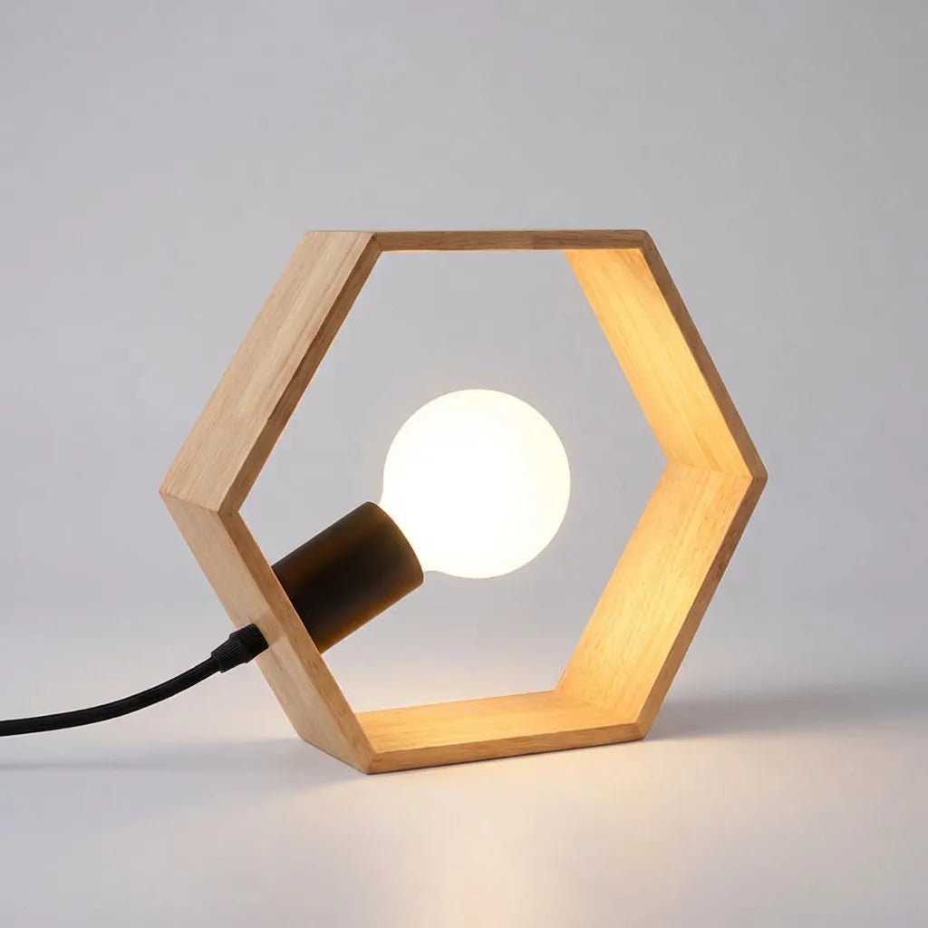 Stolní Lampa s Teplým Světlem a Přírodním Dřevem – Minimalistický Design, 25 cm 1