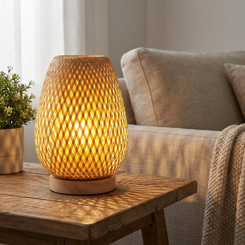 Stolní Lampa z Bambusu s USB Napájením – Ekologické Osvětlení do Ložnice a Obývacího Pokoje 0
