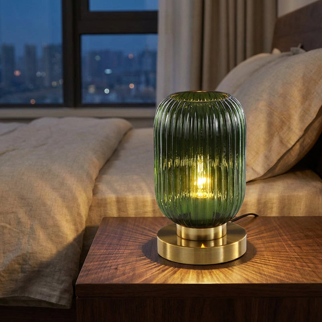 Stolní Lampa z Barevného Skla s LED Osvětlením pro Noční Stolek – Moderní Design 13 cm x 25 cm 1