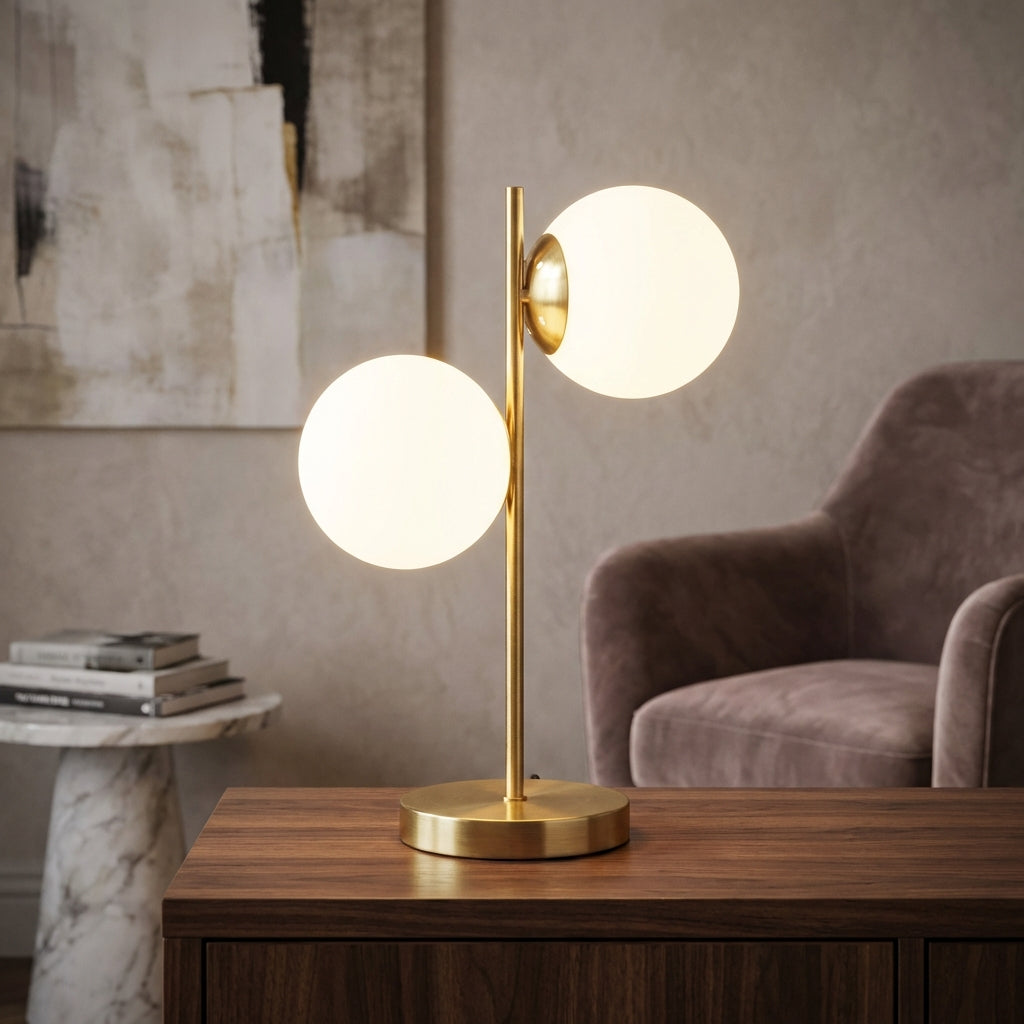 Stolní Lampa z Matného Skla s Dvěma Žárovkami – Skandinávský Minimalistický Design pro Ložnici a Obývací Pokoj 0