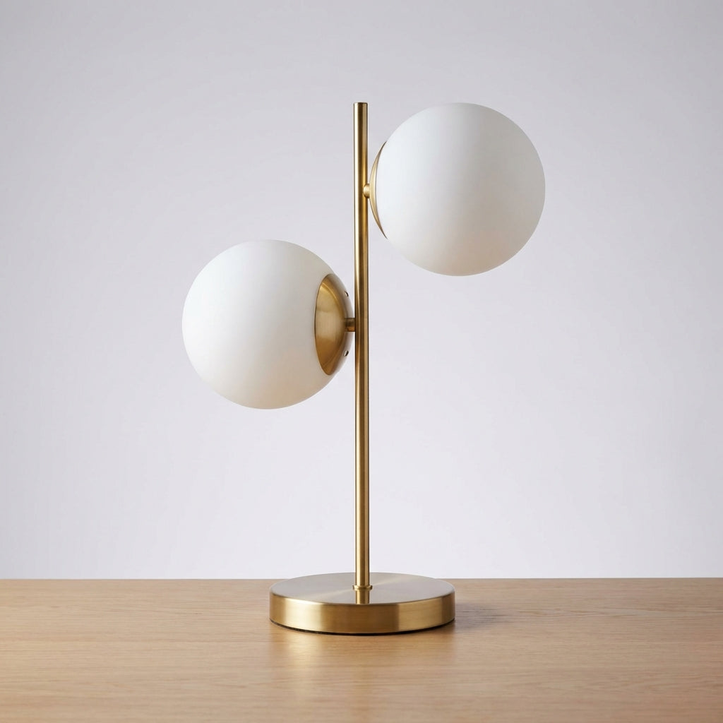 Stolní Lampa z Matného Skla s Dvěma Žárovkami – Skandinávský Minimalistický Design pro Ložnici a Obývací Pokoj 1