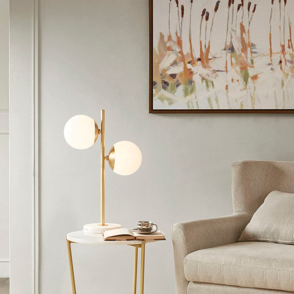 Stolní Lampa z Matného Skla s Dvěma Žárovkami – Skandinávský Minimalistický Design pro Ložnici a Obývací Pokoj 4