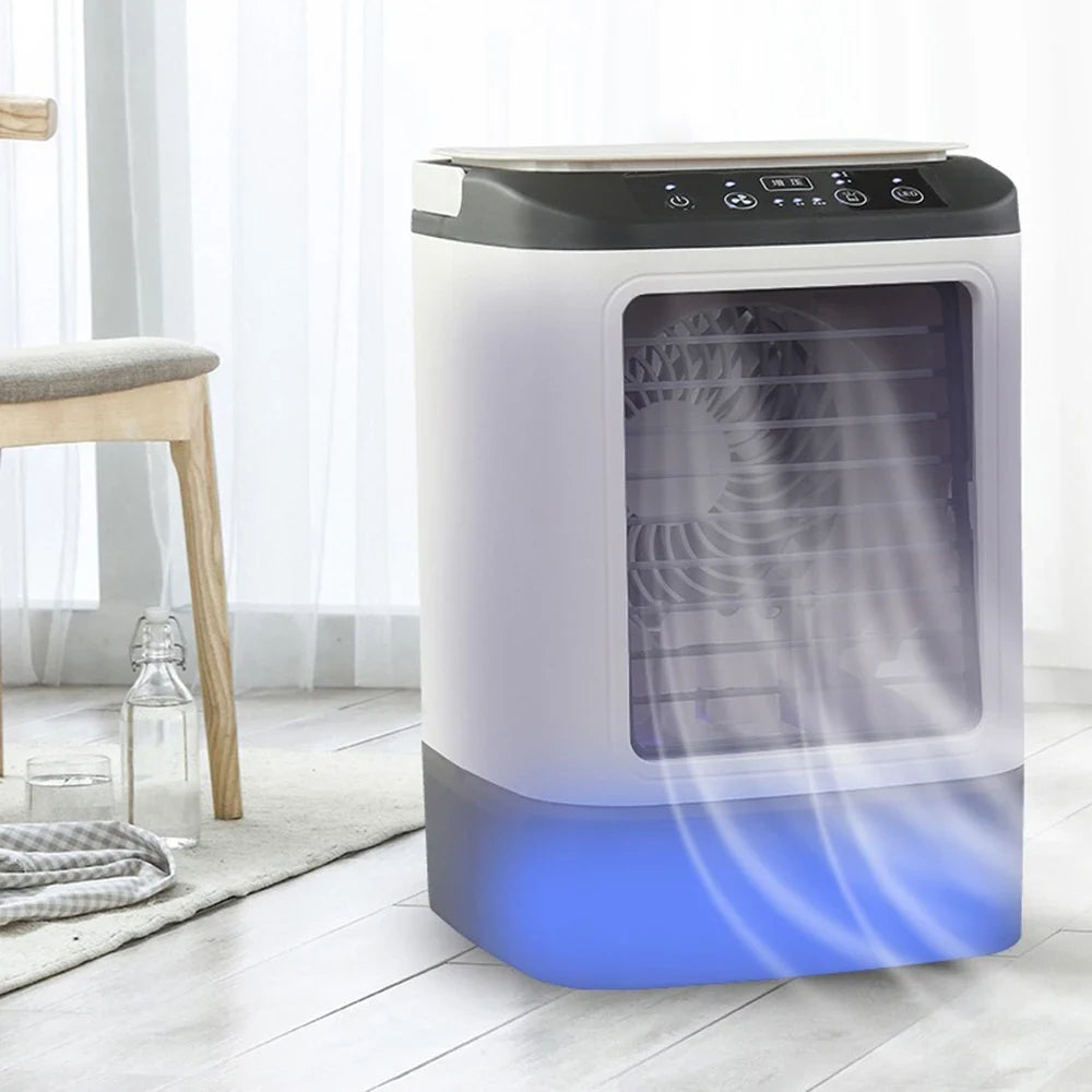 Stolní ventilátor s vodním chlazením a LED osvětlením, kompaktní bílý USB chladicí větr 5