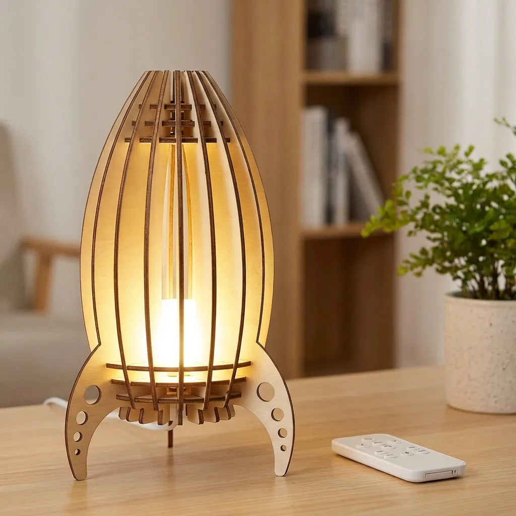 Stolní lampa Rocket s teplým světlem - ručně vyrobená z bukového dřeva - kompaktní do obývacích pokojů a kanceláří 5