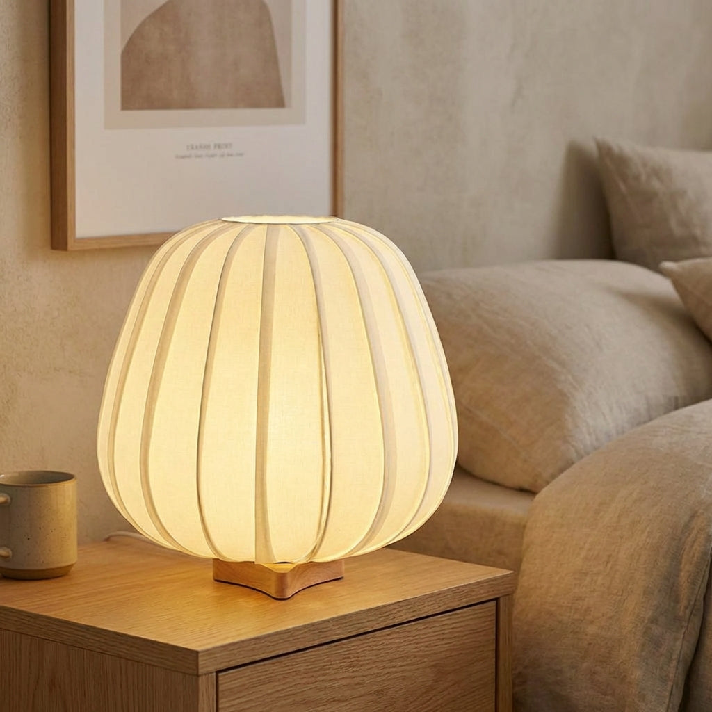 Stolní lampa s látkovým stínidlem a bambusovou základnou – minimalistická černá lampa do obývacího pokoje 30 cm 1