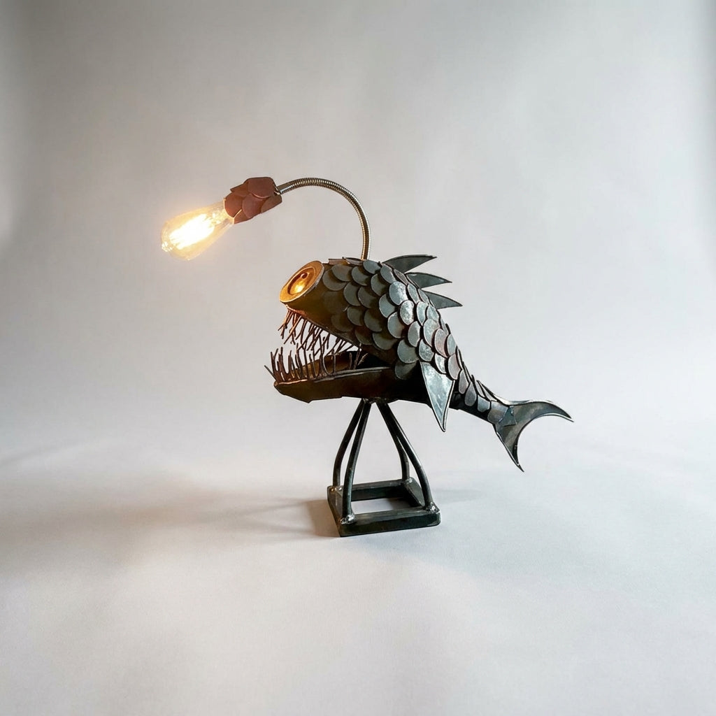 Stolní lampa s nastavitelným stínidlem a sošnou siluetou ryby – retro design do obývacích pokojů a na psací stůl 1