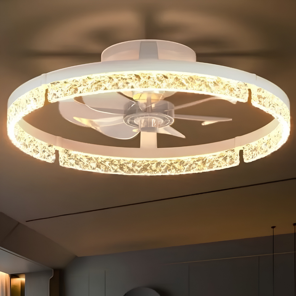 Stropní ventilátor pro zapuštěnou montáž se stmívatelným LED světlem a dálkovým ovládáním – moderní bílý design 0