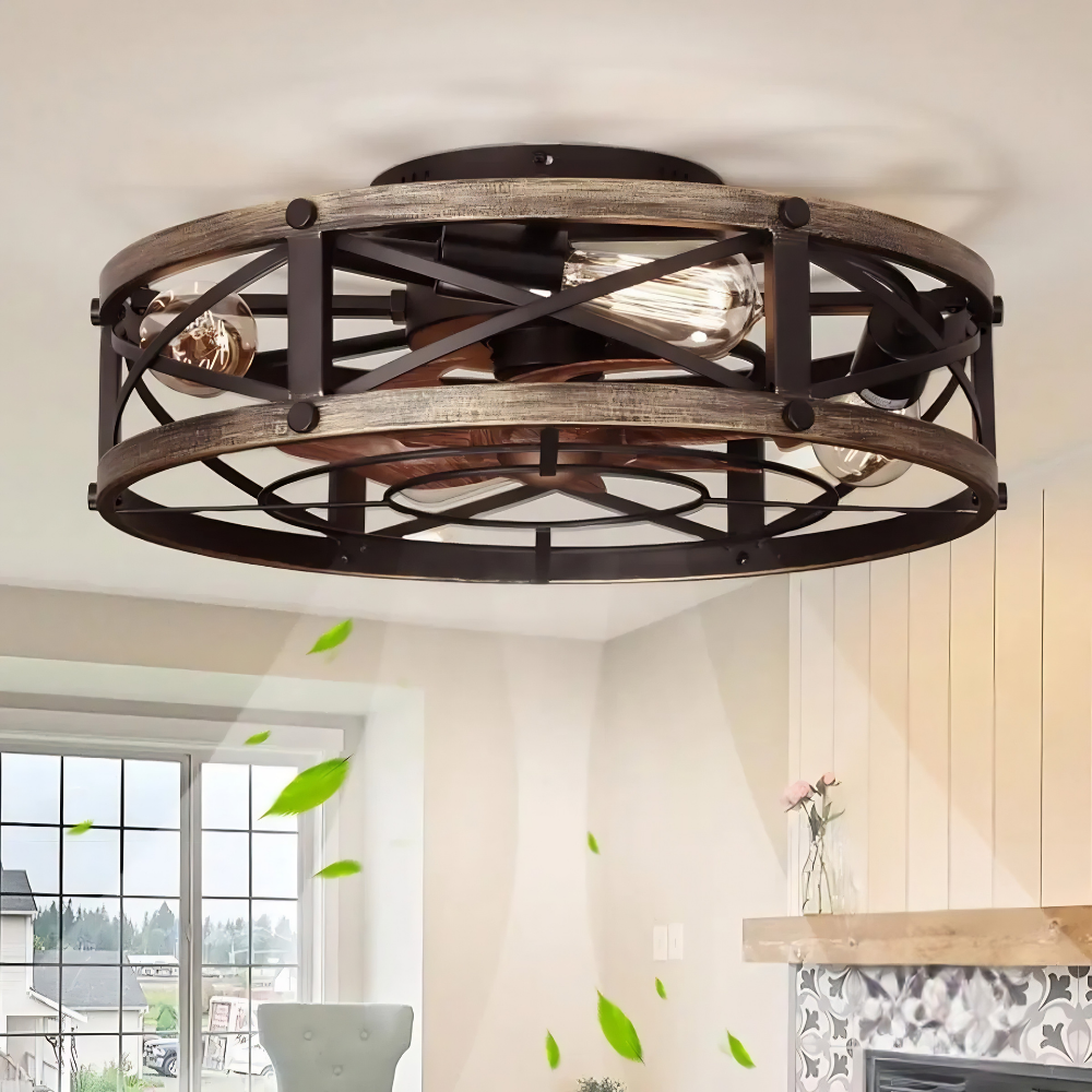 Stropní ventilátor se světly a dálkovým ovládáním – zapuštěná montáž, uzavřená konstrukce klece, 6stupňová reverzibilní regulace proudění vzduchu 0