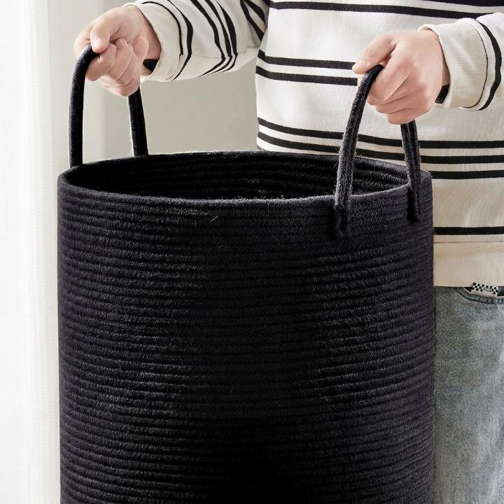 Tkaný bavlněný koš na prádlo v přírodní a černé barvě, skládací design, objem 2