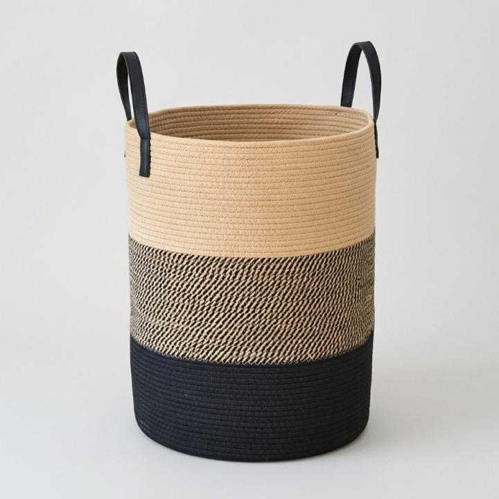 Tkaný bavlněný koš na prádlo v přírodní a černé barvě, skládací design, objem 8