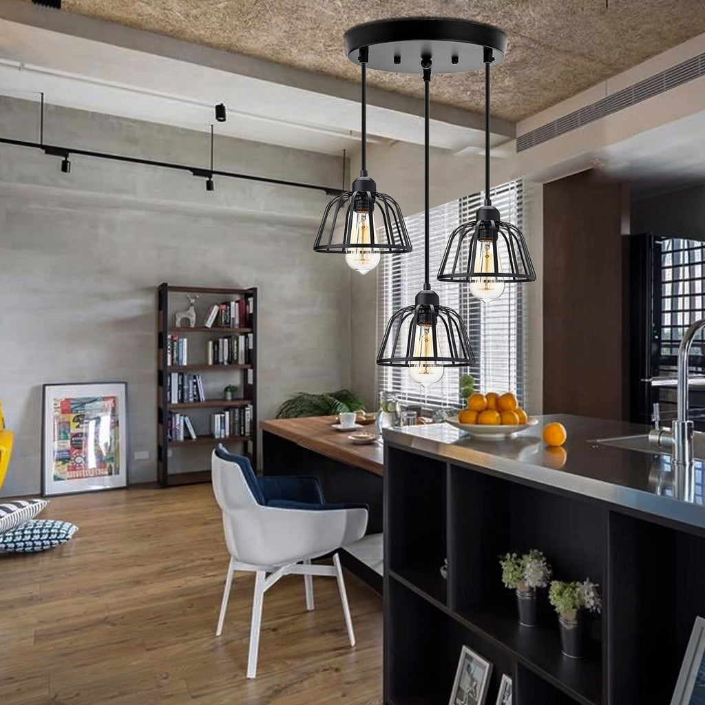 Tříhlavá závěsná lampa s nastavitelnou výškou – retro industriální styl ze železa a kovu do obývacího pokoje 6
