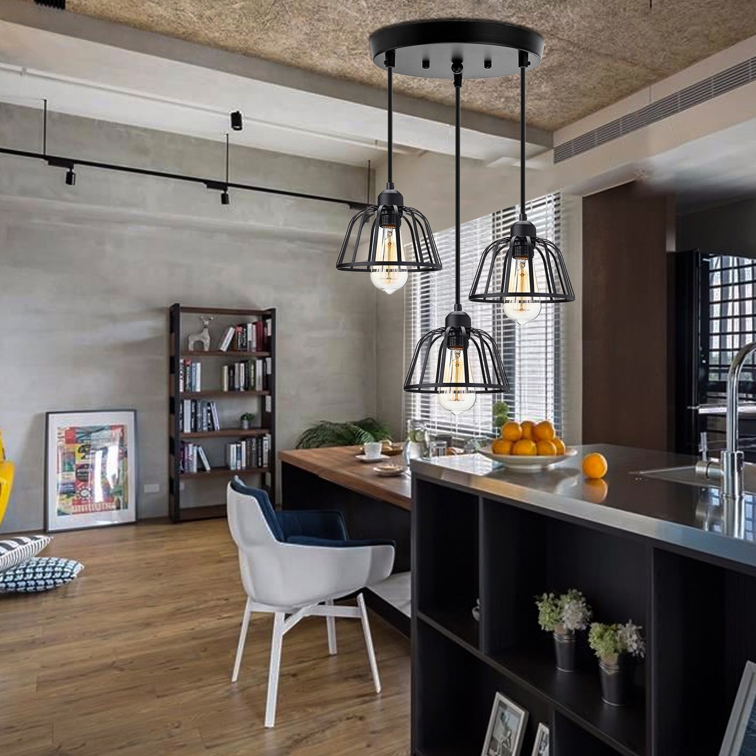 Tříhlavá závěsná lampa s nastavitelnou výškou – retro industriální styl ze železa a kovu do obývacího pokoje 6