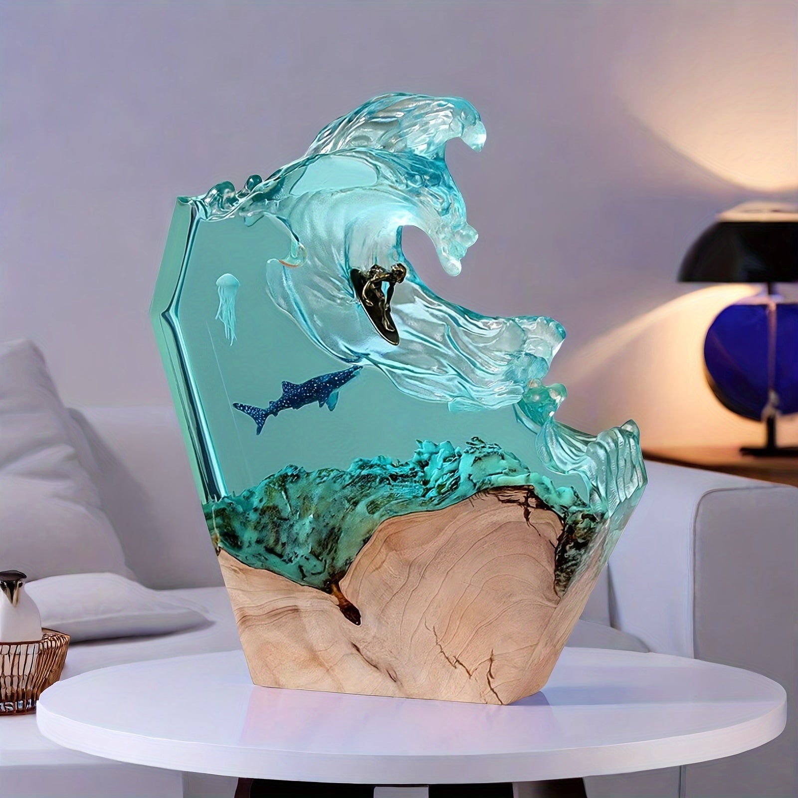 Umělecká dekorativní lampa s oceánským motivem, vyřezaná z pryskyřice, stmívatelná, vícebarevná, ideální pro interiérovou dekoraci 3